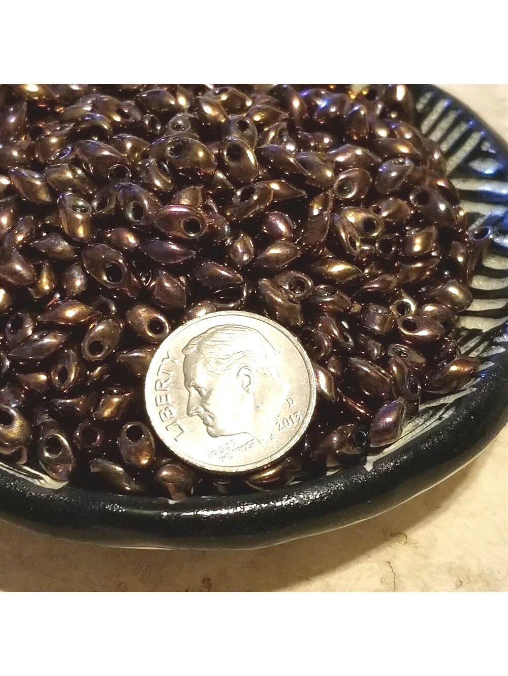 50 Japanese Magatama Metallic Copper Glass Beads 6-7g